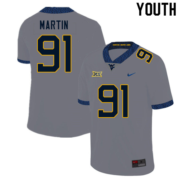 Youth #91 Sean Martin West Virginia Mountaineers College Football Jerseys Sale-Gray - Click Image to Close